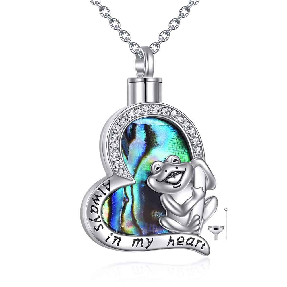 Sterling Silver Frog Urn Necklace with Abalone Shell for Ashes Cremation Jewelry