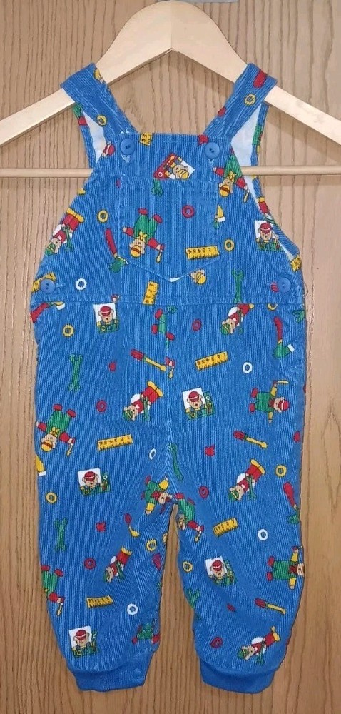 Vintage Liberty Baby Corduroy Overalls Size 6/9 Months Blue Teddy Bear With...