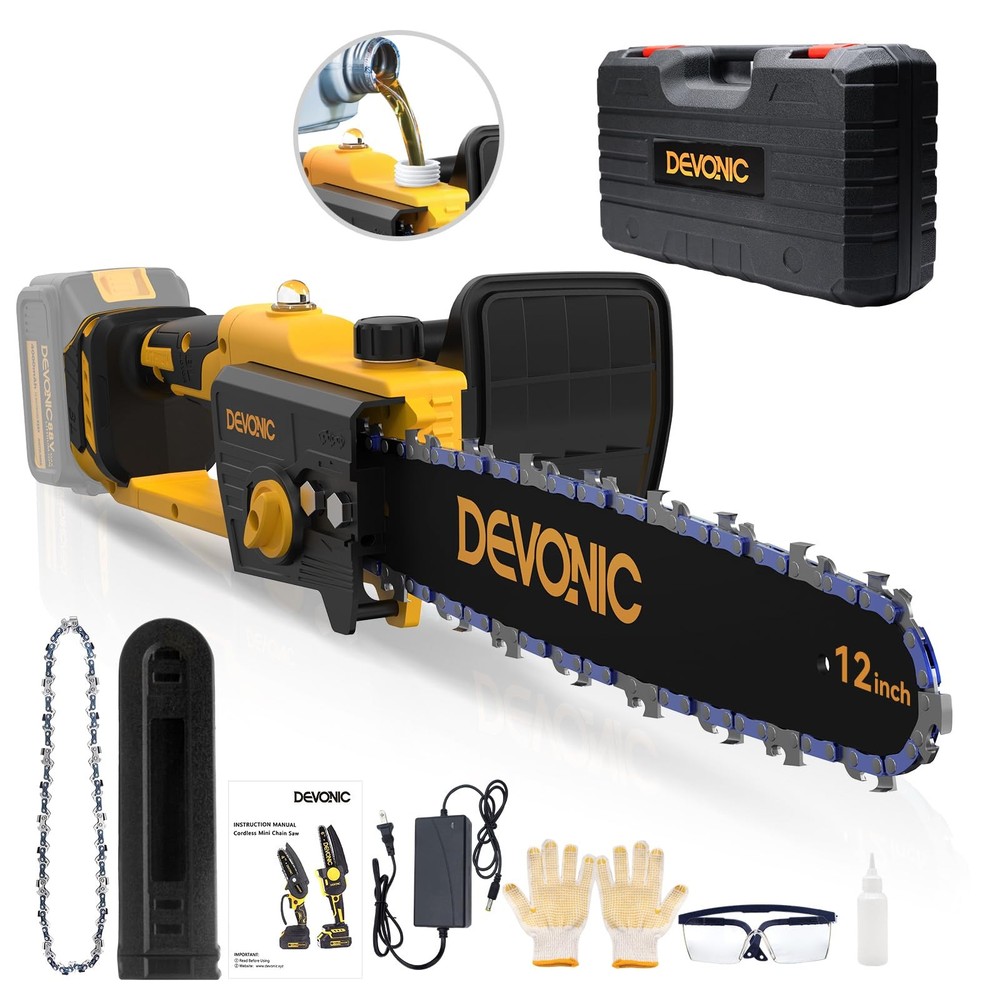DEVONIC 12-Inch Brushless Battery-Powered Electric Chainsaw with Mini Design
