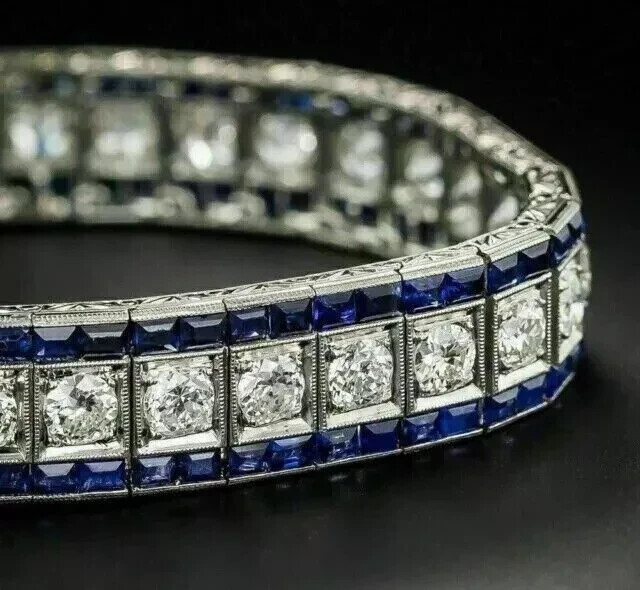 15.Ct Round Cut Lab Created Blue Sapphire Tennis Bracelet 14k White Gold Plated