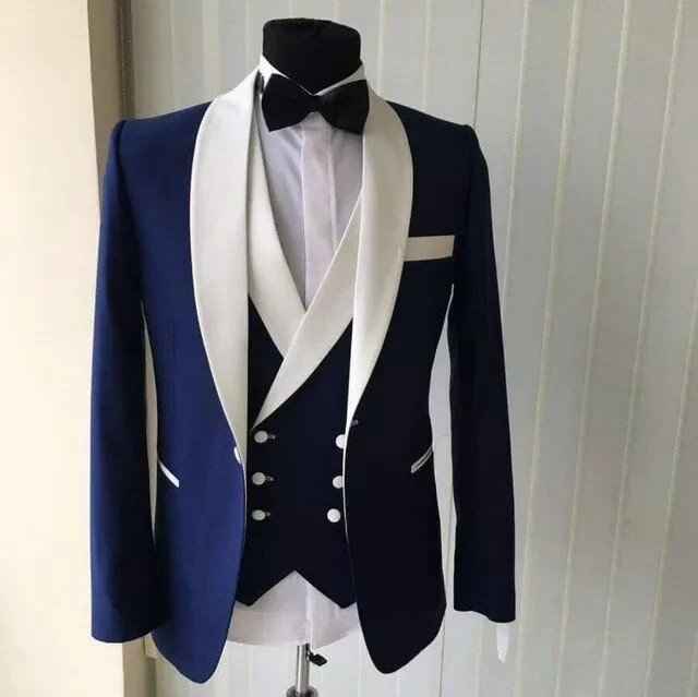 Men's Suit 3 Piece Shawl Lapel Luxury Party Prom Groom Tuxedo Wedding Custom