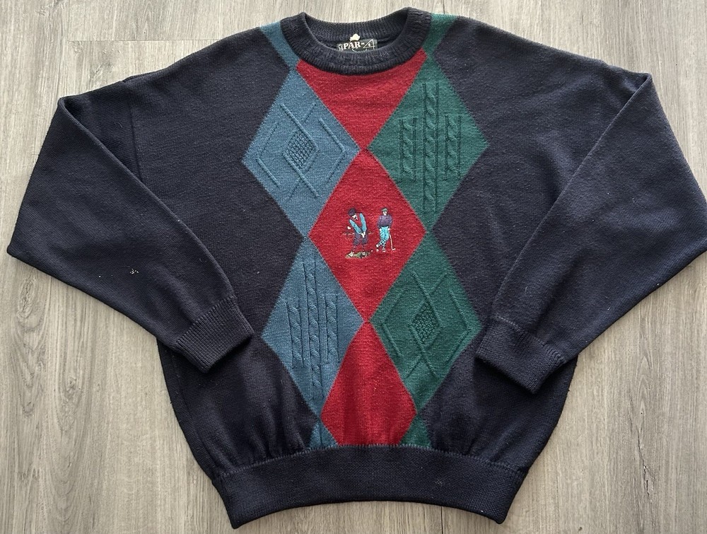 Vintage 90s Navy blue golf sweater with embroidered details golf