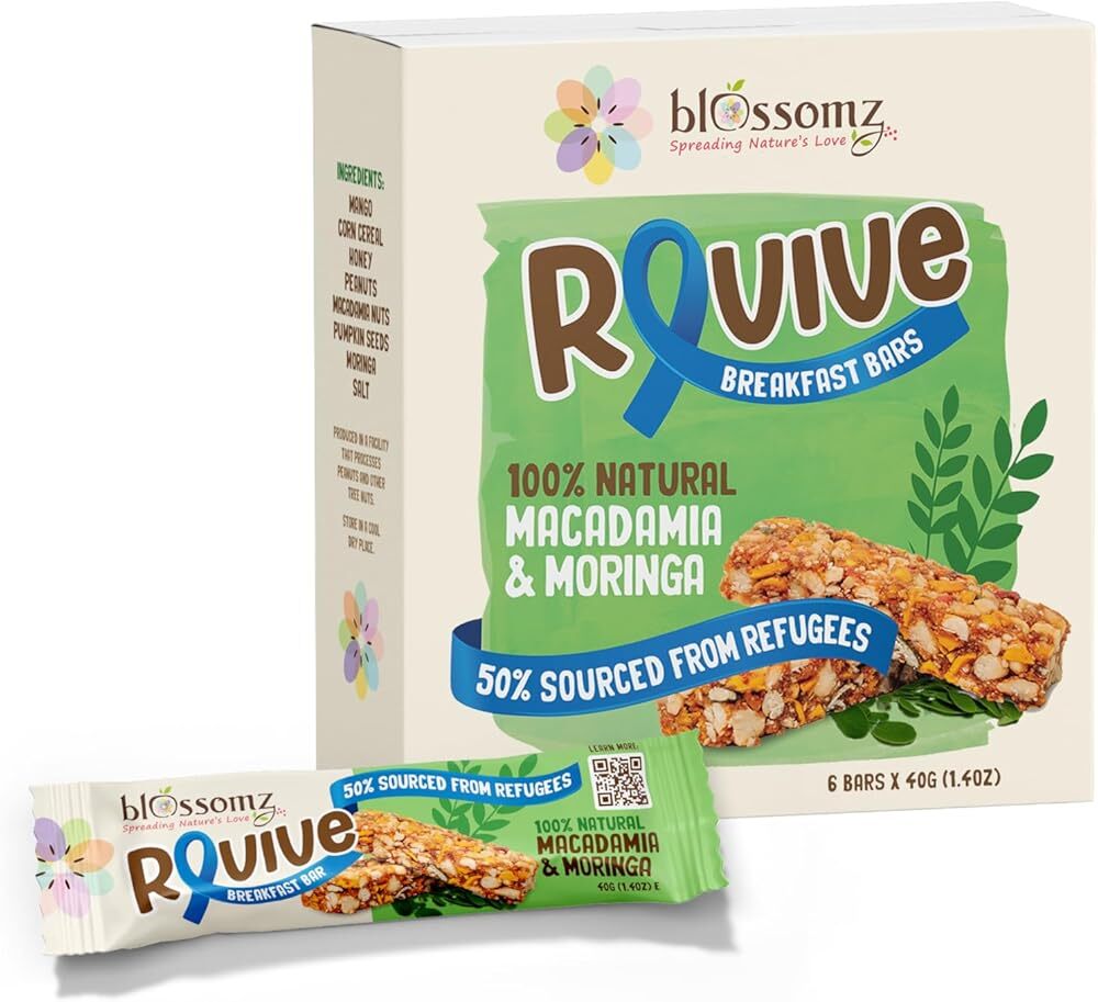 Blossomz Revive Macadamia & Moringa Breakfast bar 40g x 6 bars, 100% Natural,...