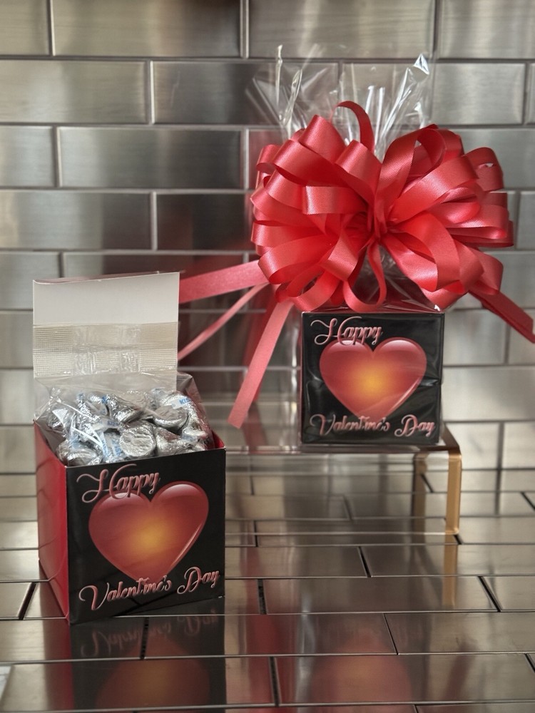 Valentines Day Gift Box-Basket With 1/2 LB Chocolate Hershey’s Kisses & Red-Bow-image