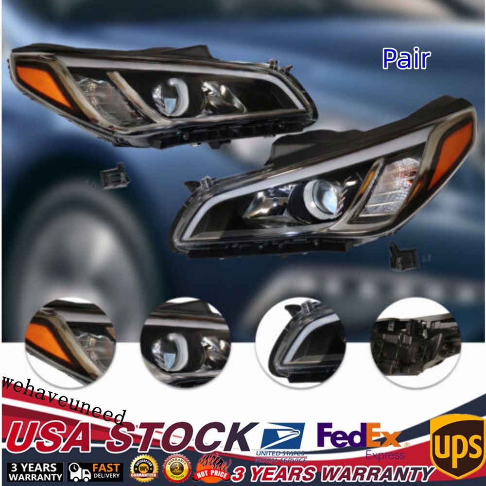Pair Halogen Headlights Set for 2015 2016 2017 Hyundai Sonata Headlamp LH & RH