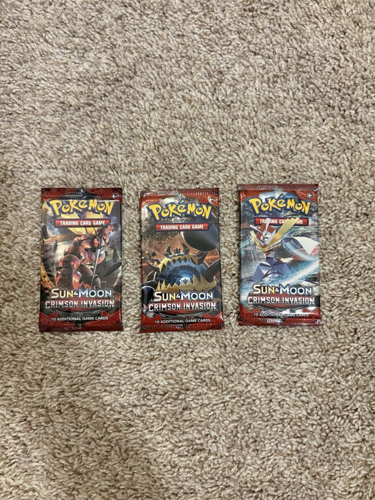 3x Pokémon Sun & Moon Crimson Invasion Booster Packs - Sealed, Unweighed