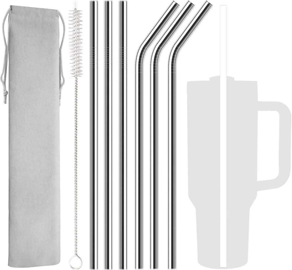 6-Pack Stainless Steel Straw Replacement for 40 oz Tumblers 12.2 Inch Silver