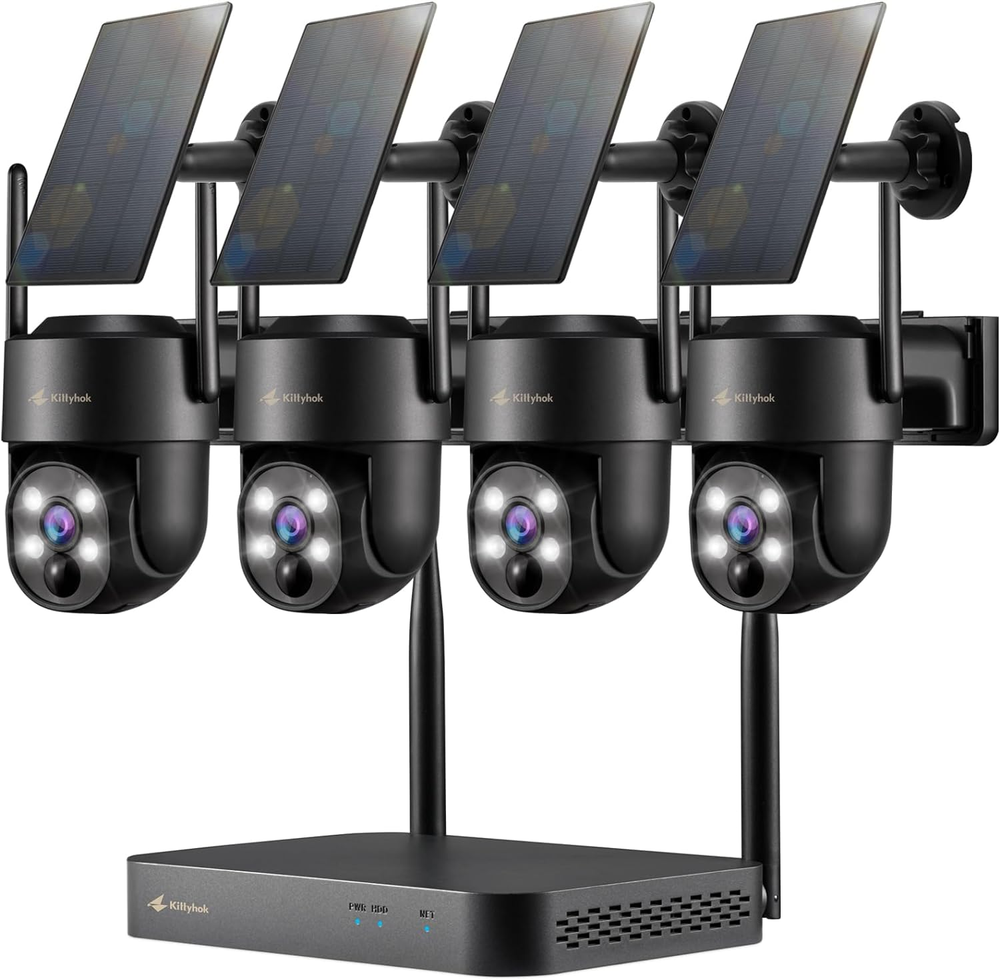 Solar Security Cameras Wireless Outdoor System | 4Pcs Black 2K Wireless Solar Se