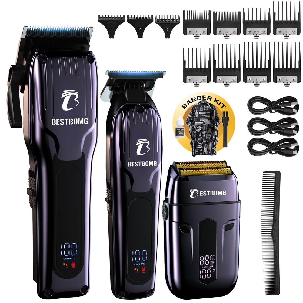 Professional Men's Hair Clippers & Rechargeable Beard Trimmer Kit