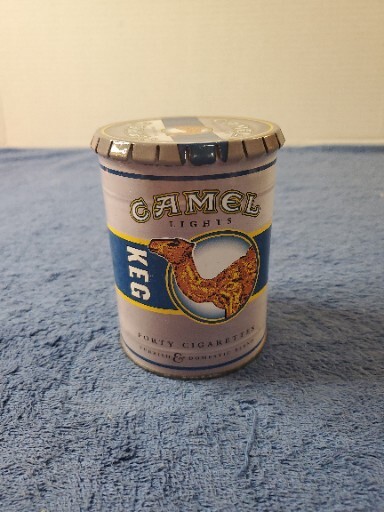 Camel 40 Cigarette Keg Metal Press Snap Top Lid Collector Tobacco Tin