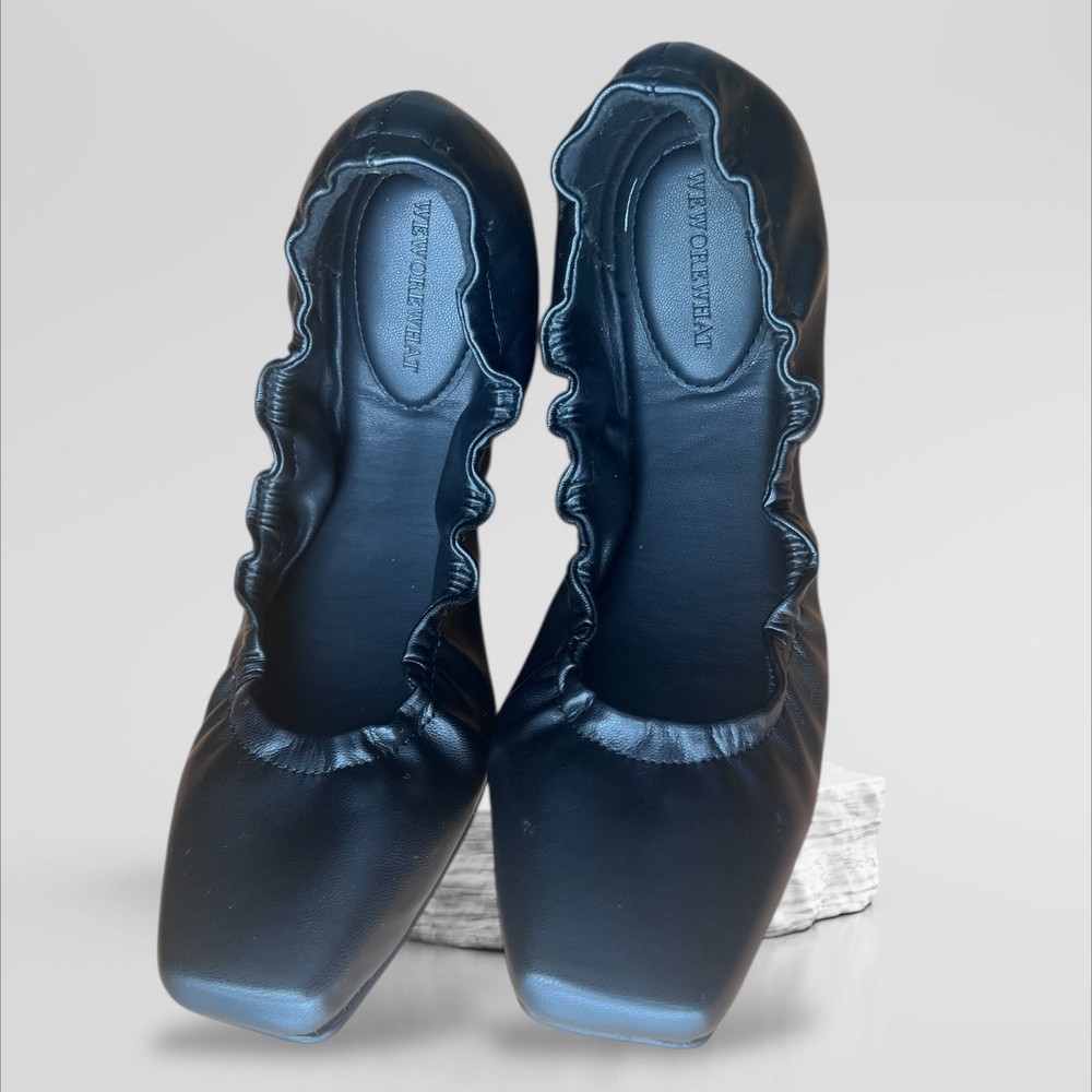 WeWoreWhat Black Square Toe Ballet Flats Comfort Slip On Shoes EU 38 US 7.5 - 8