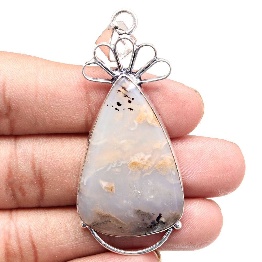 Montana Agate Pendant Silver Jewelry Gift For Women 2.75 Inches