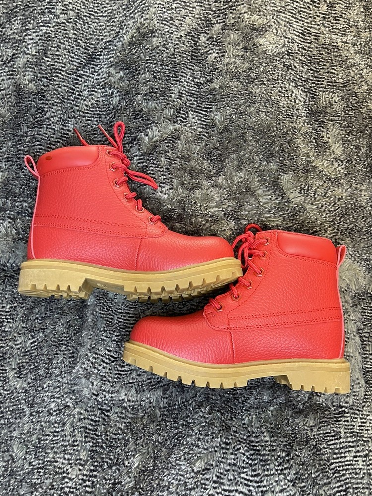 New FILA Boy's Faux-Leather Diviner Hiking Combat Boots Red Shoes Size 1