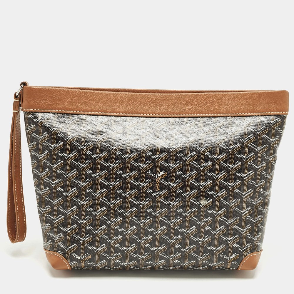 Goyard Conti Brown Goyardine Coated Canvas and Leather Pouch