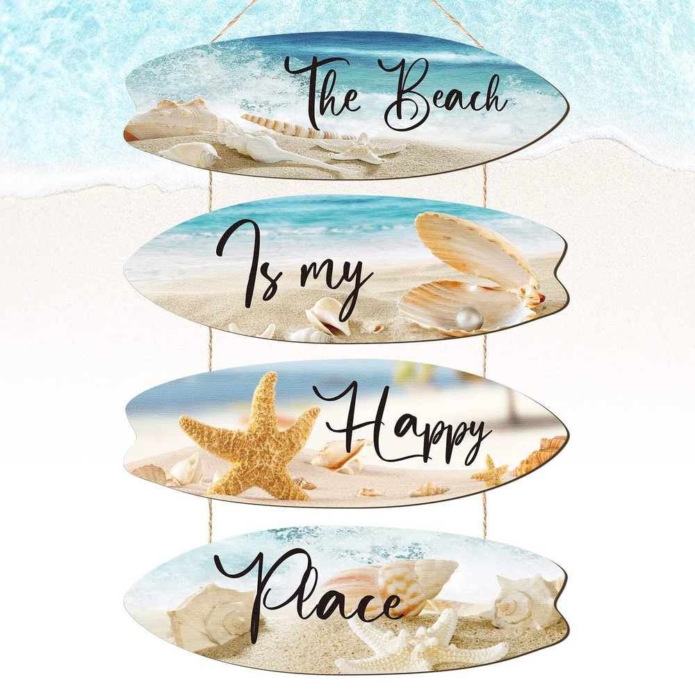 Sintuff Beach Bathroom Wall Decor Wood Hanging Ocean Beach Decorations for Ho...