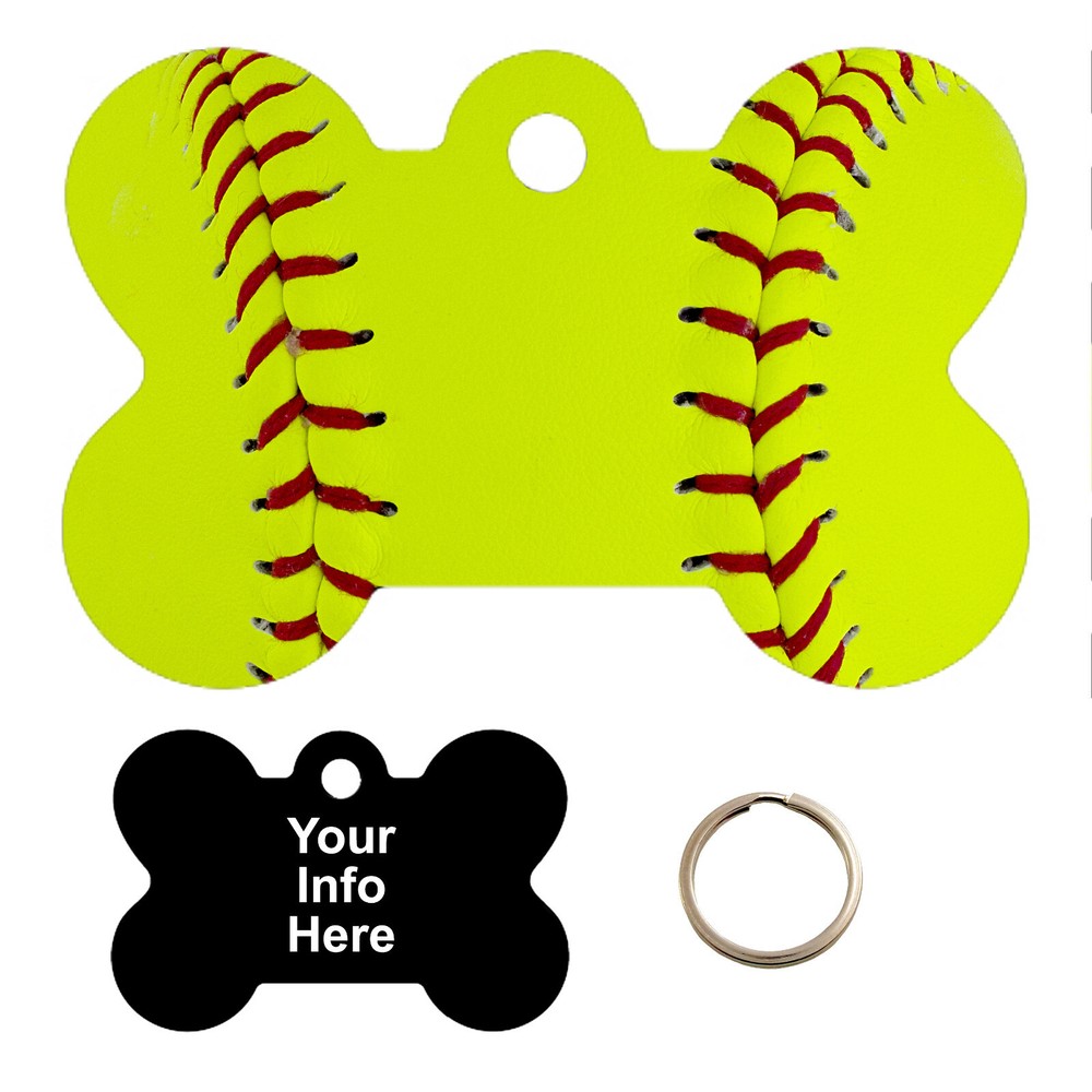 Custom Engraved Pet Tag - Real Softball - PET TAG BONE SHAPE - Tag-Z