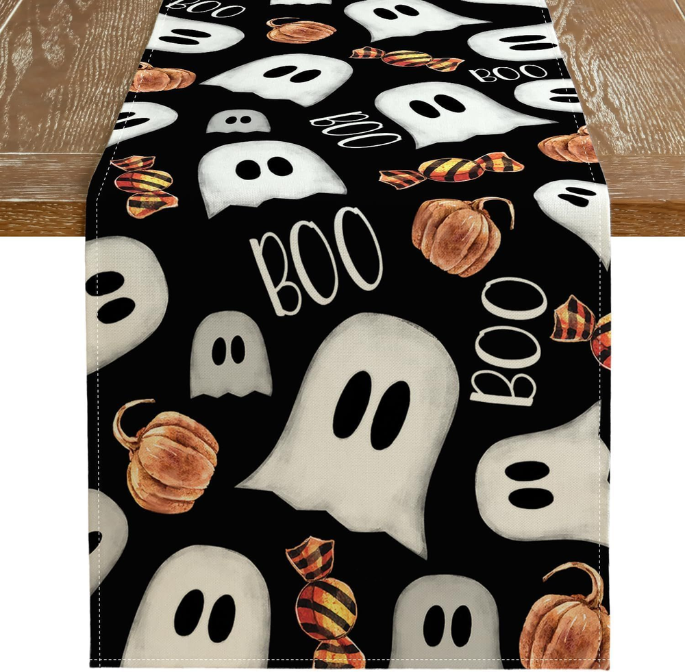 Halloween Table Runner Ghost Pumpkins Seasonal 72 inch x 13