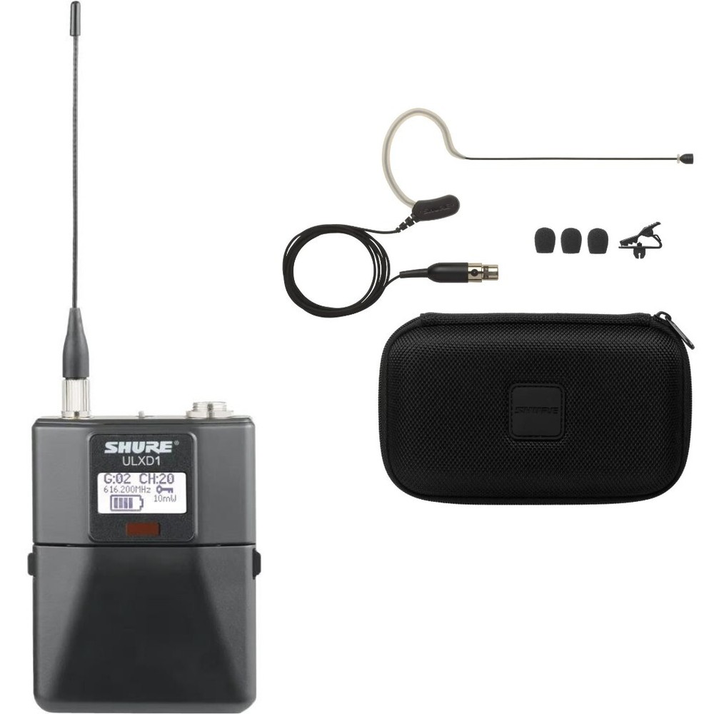 Shure ULXD1 Digital Wireless Transmitter with Black Shure MX15 Earset Microphone