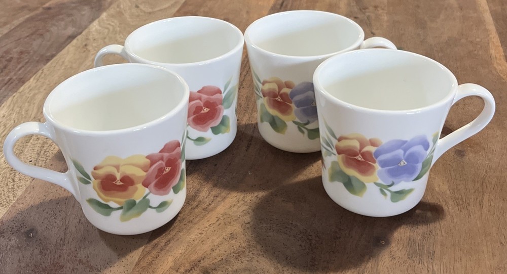 4 Vintage Corelle Summer Blush Pansy Coffee Mug Tea Cups