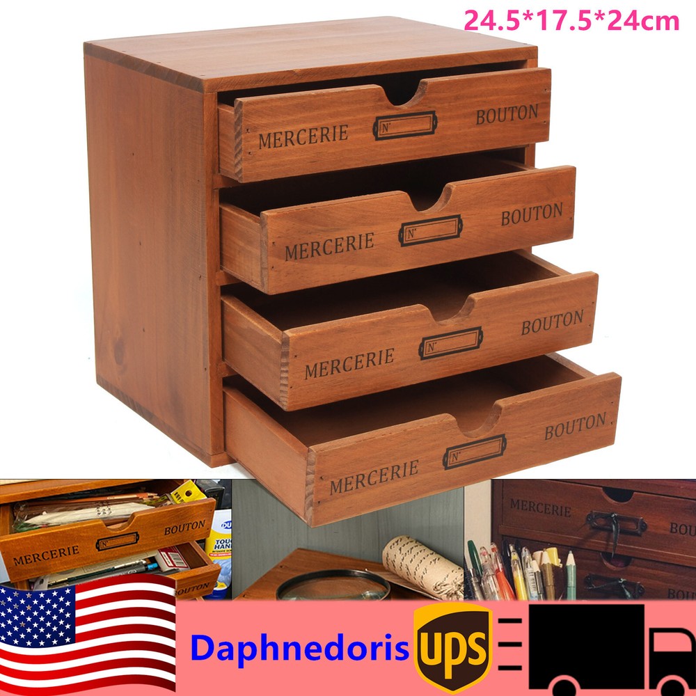 Brown Large 4 Layers Wooden Storage Box Jewelry Organizer Rectangle 4 Drawers