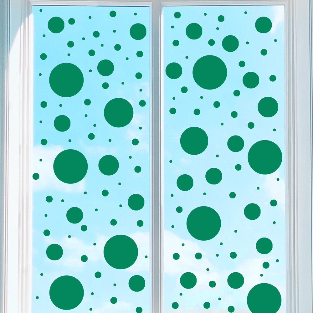 9 Sheets Polka Dots Window Clings Peel and Stick Wall Decal Sticker, Dark Green