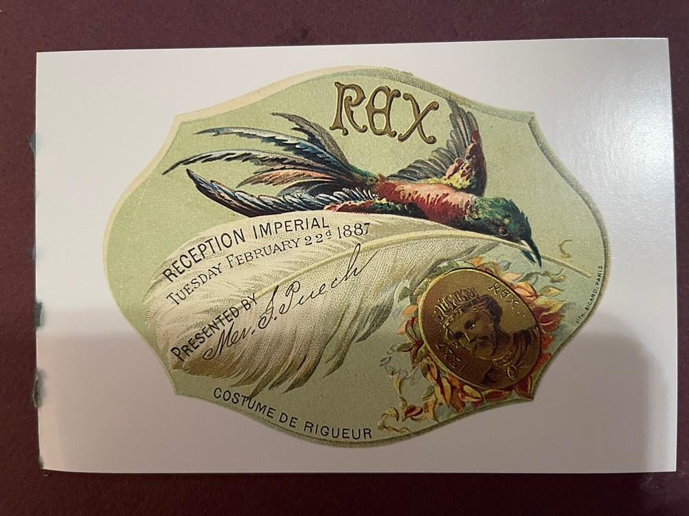 POSTCARD MARDI GRAS INVITATION TREASURES- ADMIT CARD TO THE REX BALL, 1887