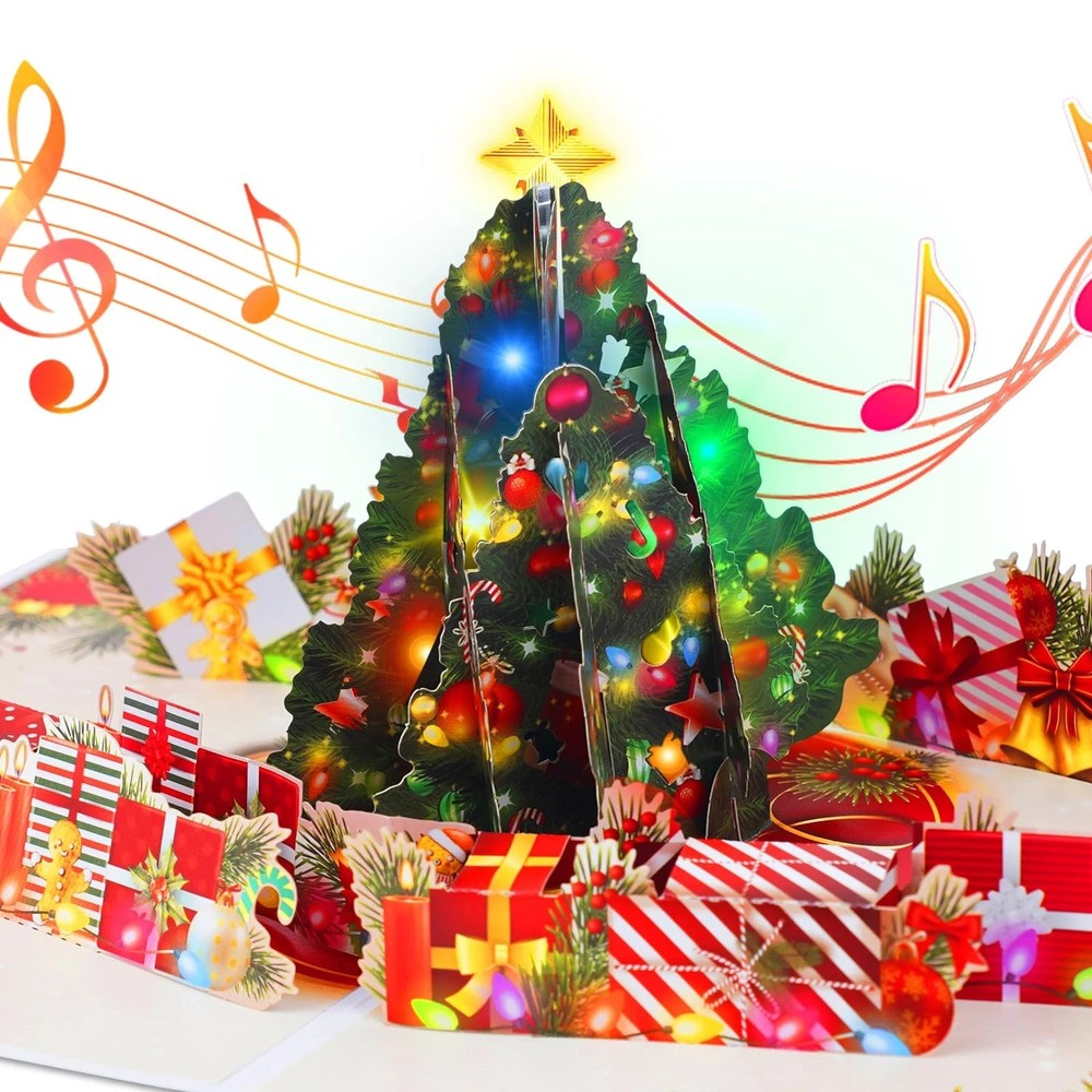 Pop Up Christmas Cards with Music & Lights, 3D Tree, Gifts Greeting Card