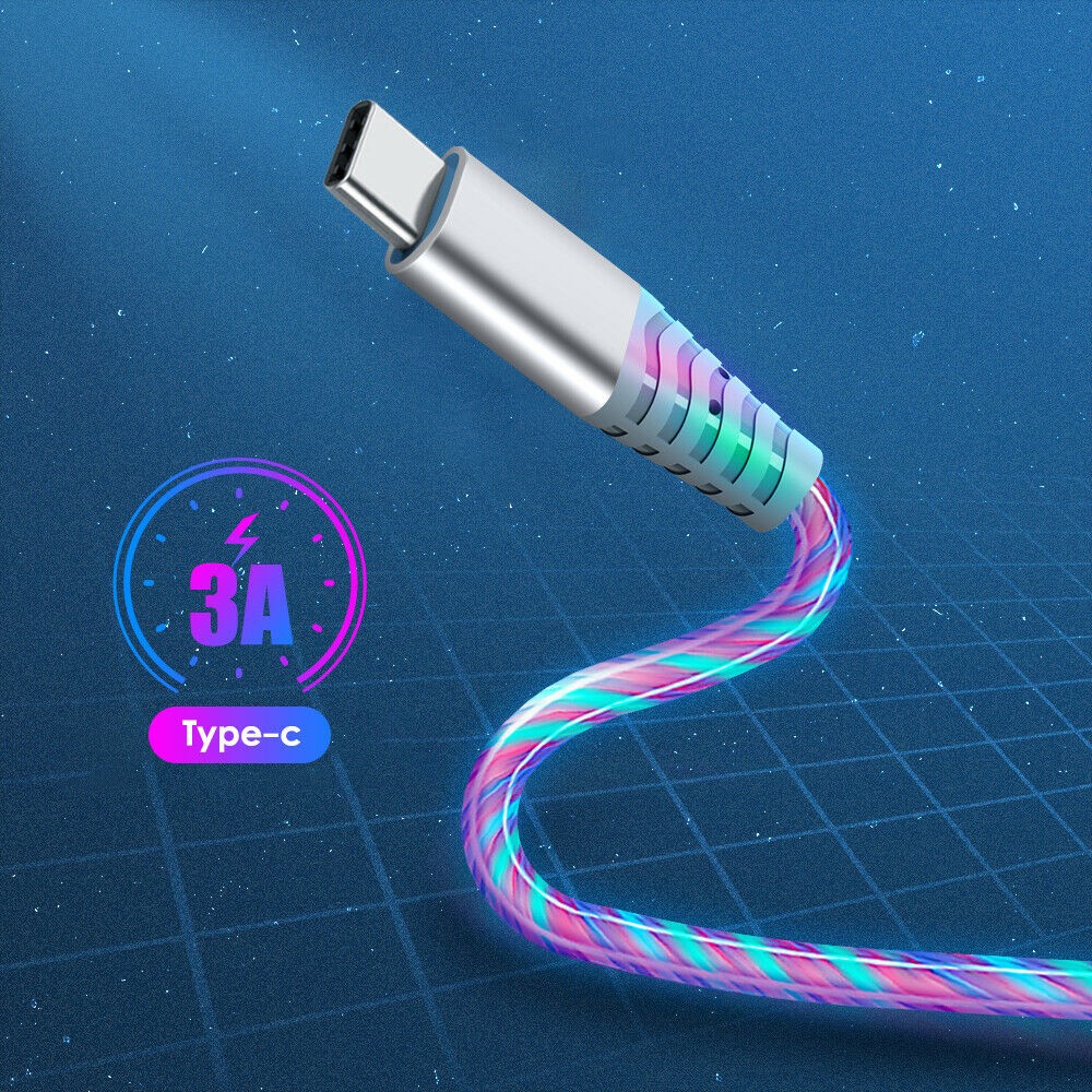 LED Flowing Light Up USB Charging Cable For Samsung S23 S24 Apple iPhone 13/12