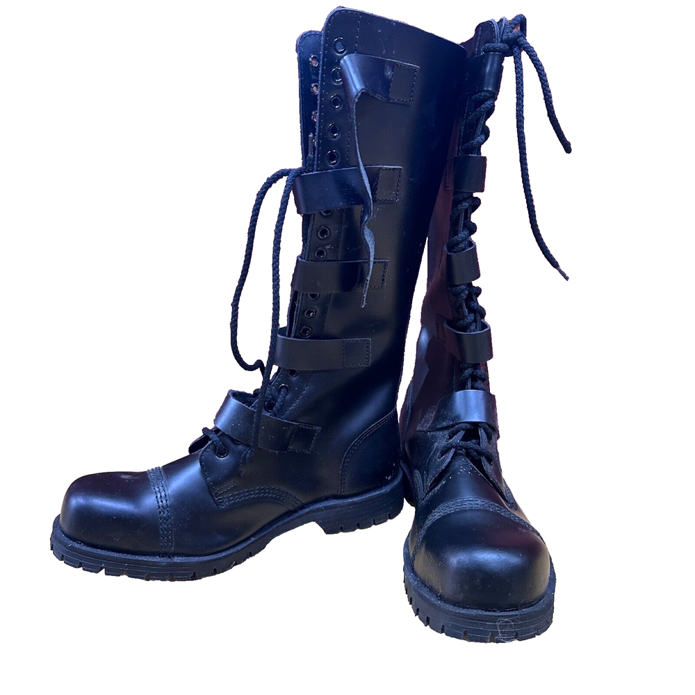 UK Underground 20 eyelet 5strap Black Leather Steel  Boot UK 10 Punk Goth Combat