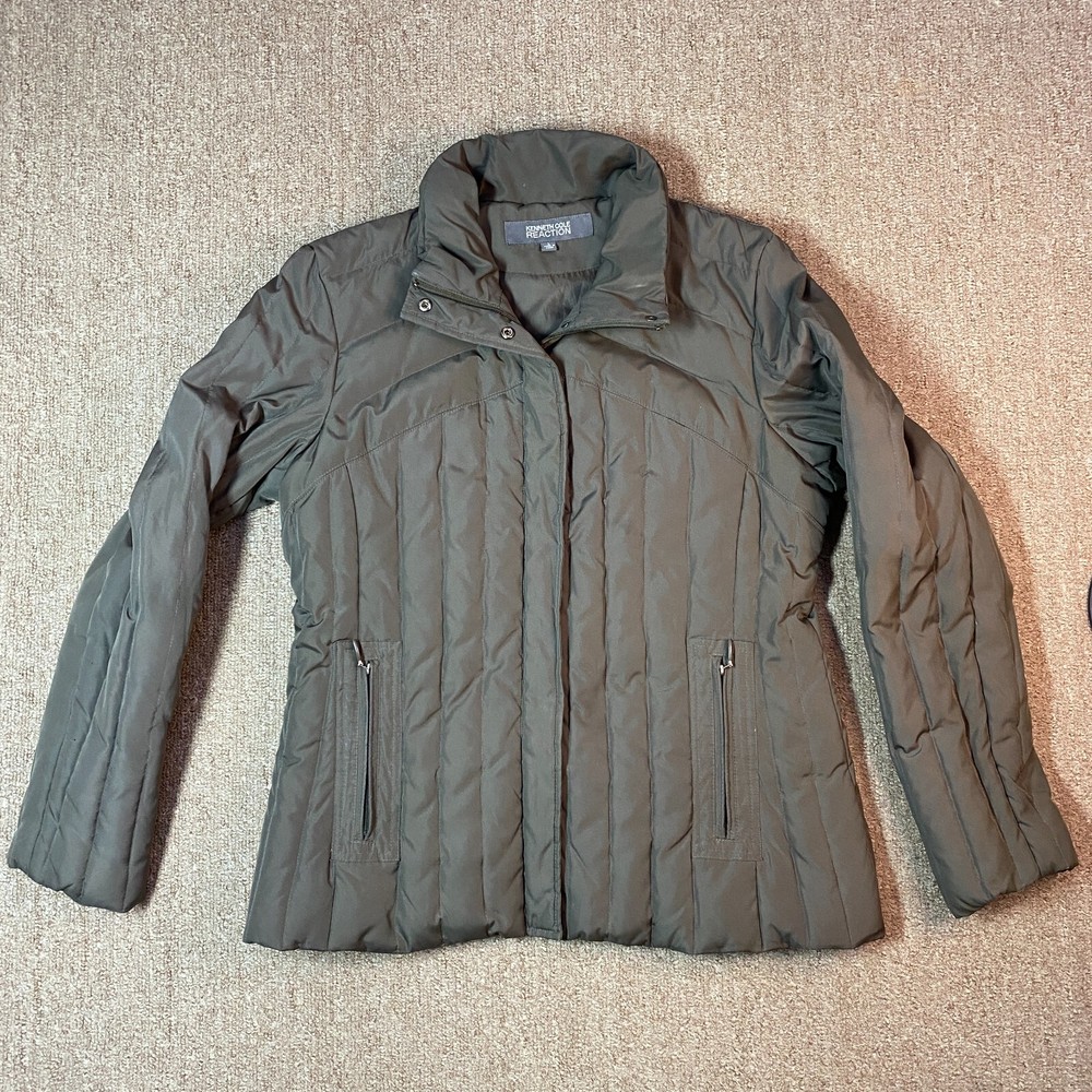 Kenneth Cole Womens Large Olive Green Down Feather Zip Jacket-image