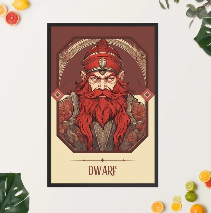 Dwarf Art Nouveau Tarot-style Fantasy Art Print