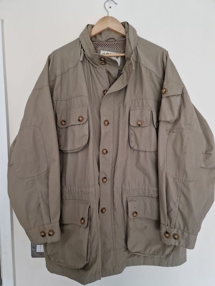 Orvis Mens Safari Style Jacket XL Multiple Pockets Beige Excellent Condition