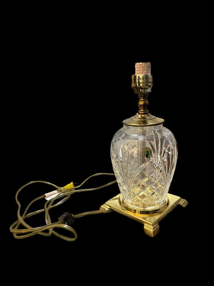 Vtg Waterford Avery Table Lamp 12” Etched Crystal Gold Base No Shade Or Harp