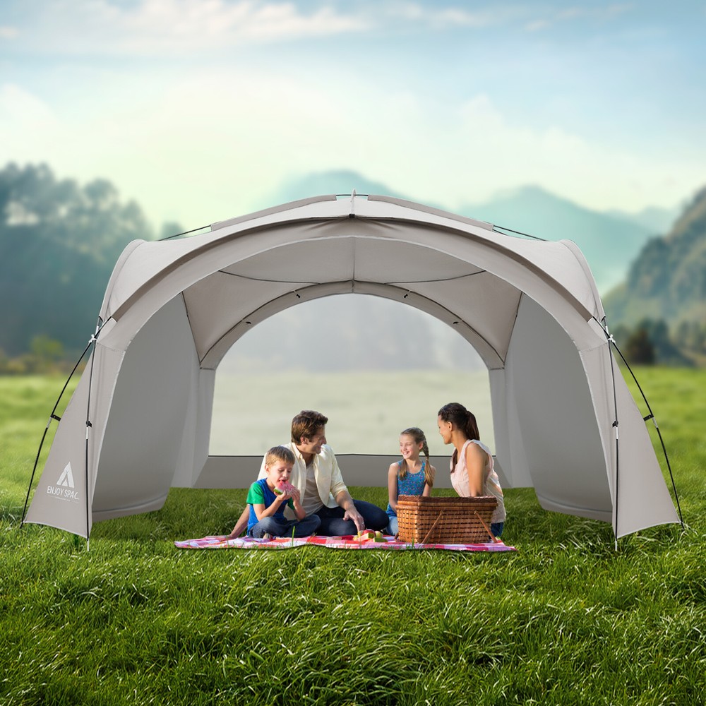 Portable 6-8 Person Beach Tent Sun Heat Resistant Outdoor Canopy Shelter Khaki  