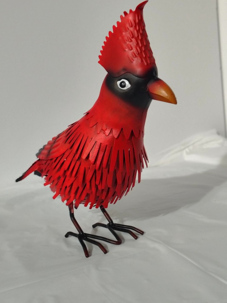 Red Cardinal Metal Garden Statue 10 Inch Bird Sculpture