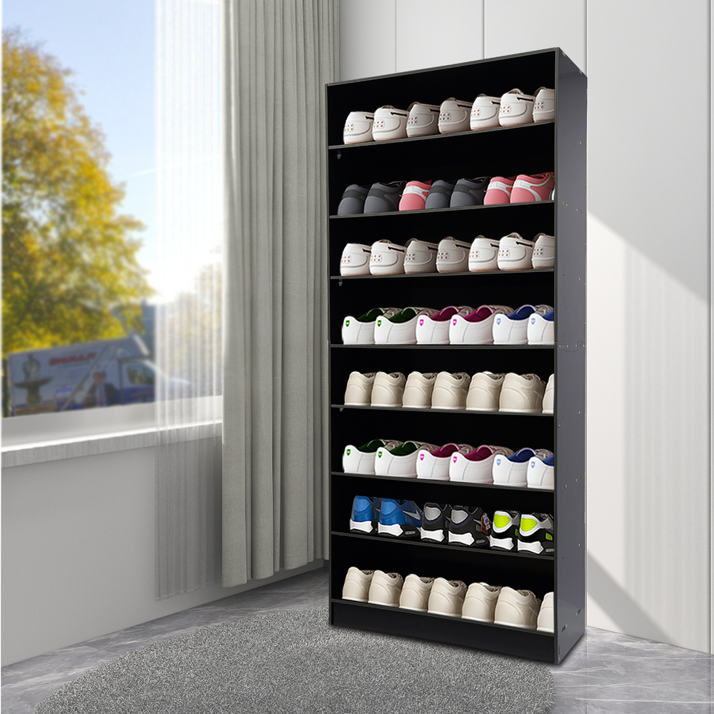 8-Tier Black Wooden Shoe Rack Cabinet with Door for Organized Shoe Storage