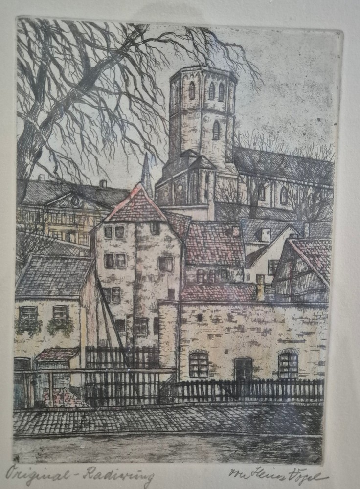Original color etching Münster Heinz Vogel (1897-1977) 27.5x33.5 cm
