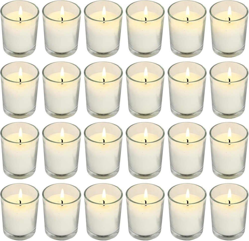 Soft Breeze 24-Pack Ivory Unscented Votive Candles in Glass Turquoise Holder