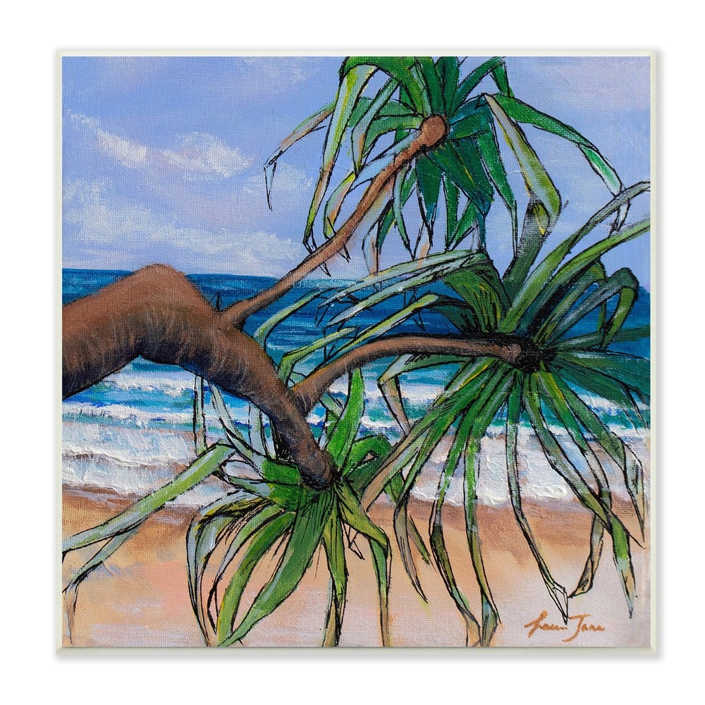Stupell Beach Coast Palm Tree Leaning Plant Ocean Painting Orange 12 x 12