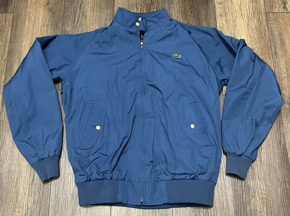 VTG Izod Lacoste Blue Harrington Bomber Jacket Mens M Plaid Lined Alligator Logo