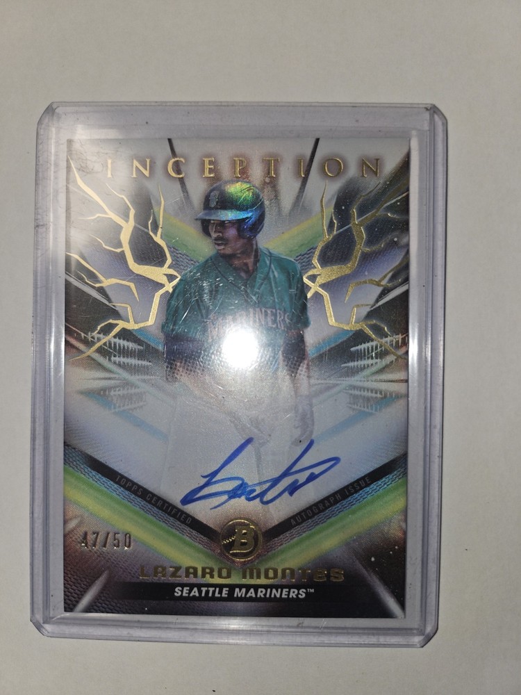 Lazaro Montes 2023 Bowman Inception Auto /50 GOLD ELECTRICITY Mariners