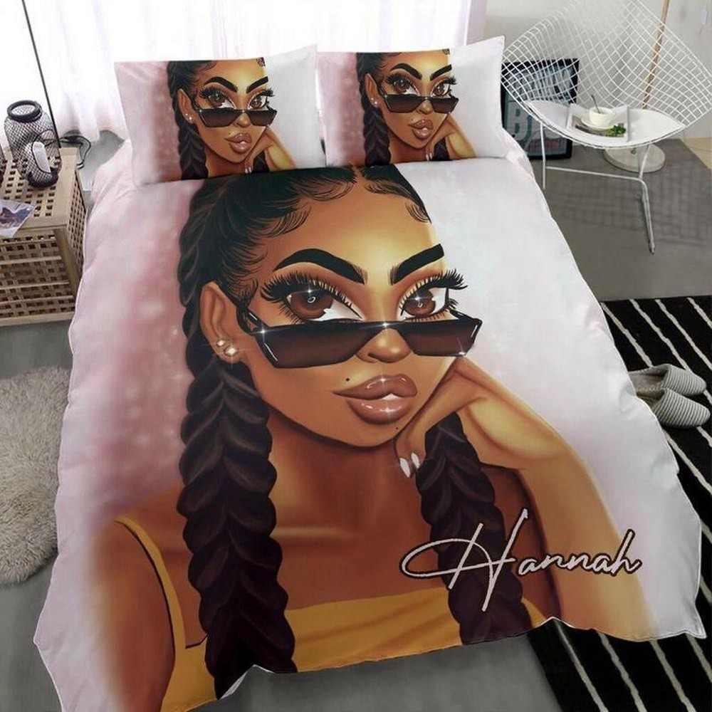 Personalized Fashion Black Girl With Glasses Gifts Quilt Duvet Cover Set