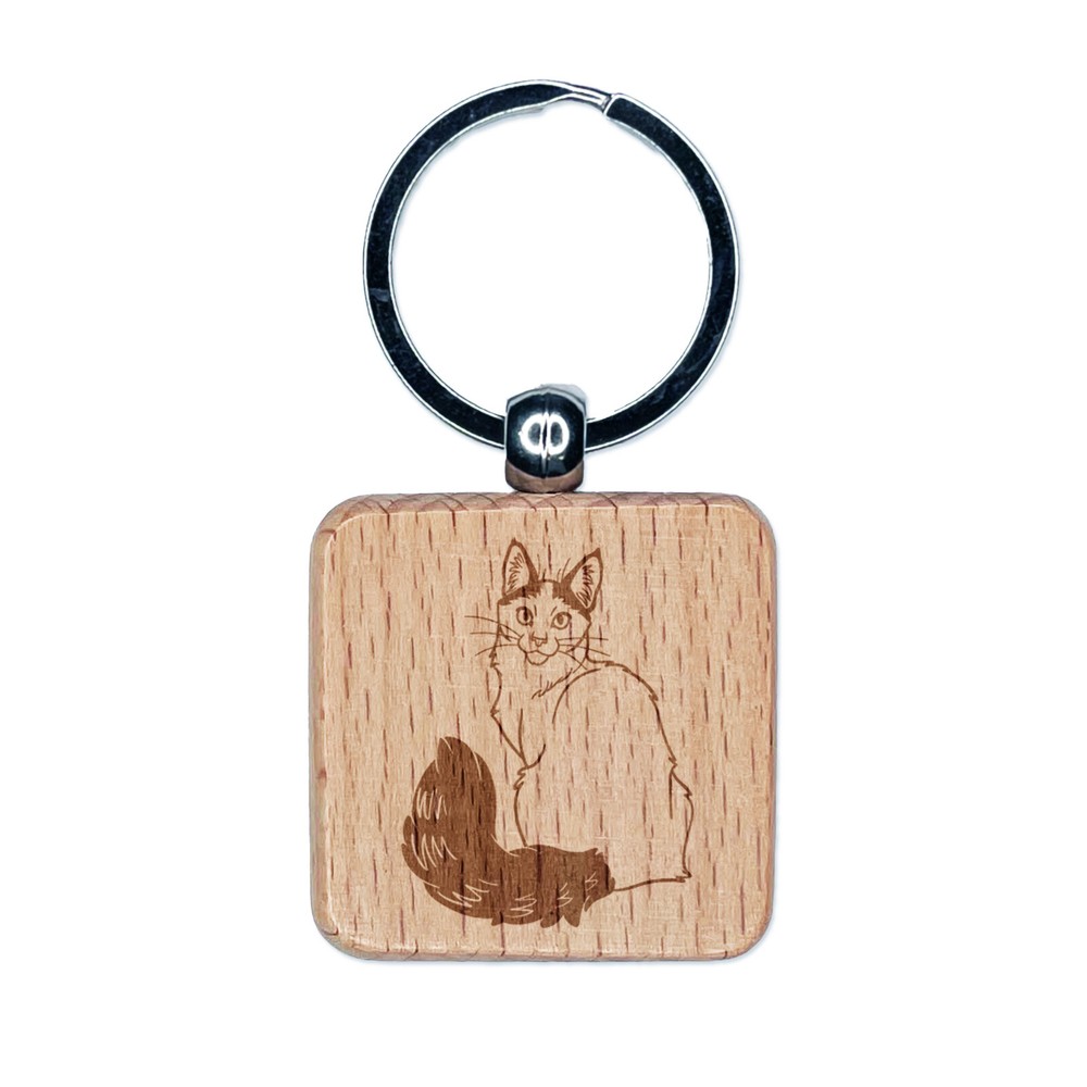 Turkish Van Cat Wood Keychain with Engraved Design