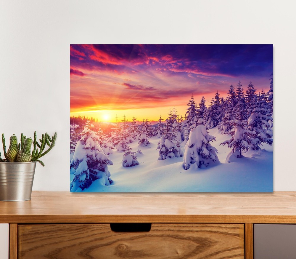 Winter Landscape with Spruce Tree 5mm thick Plastic Poster Ready to Hang 60x45cm