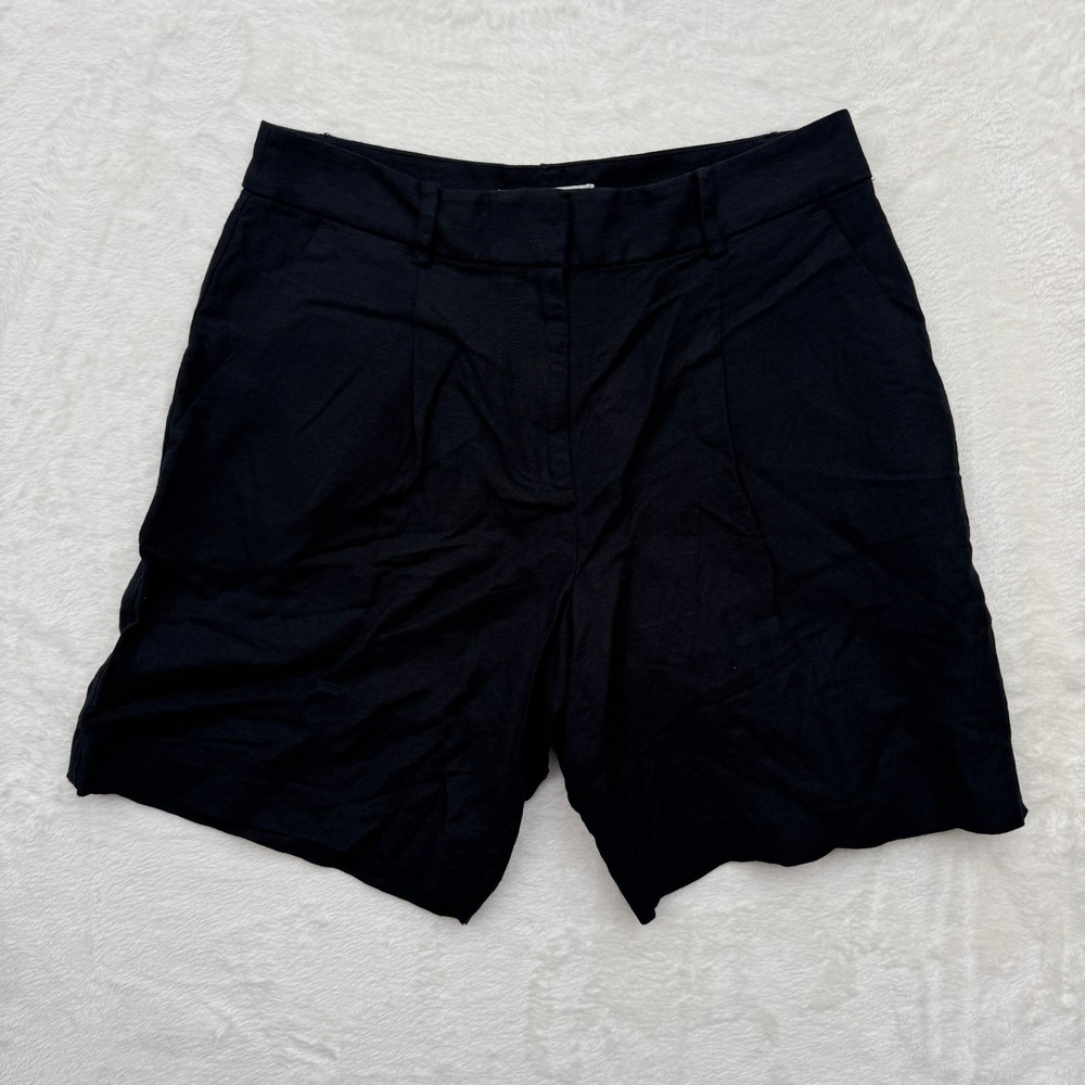 LOFT Shorts Womens 0 Black Linen Blend Tailored Pleated Riviera Casual Career