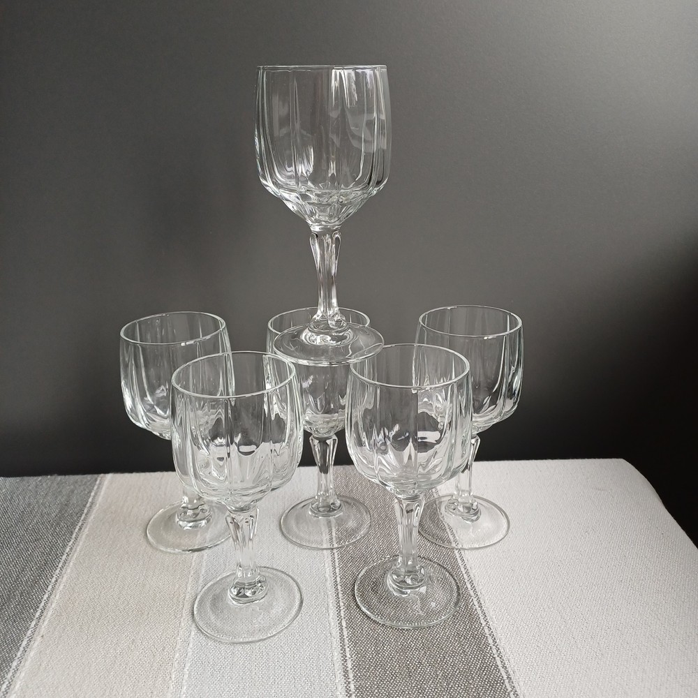 Vintage Small Wine Glasses Set 6 Sherry Port Dessert Clear Glass Stem Pre-loved