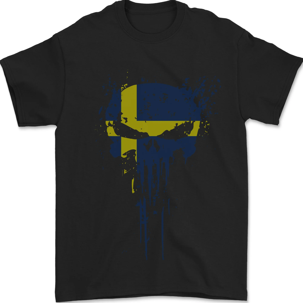 Sweden Skull Design 100% Cotton Gym Bodybuilding Mens T-Shirt