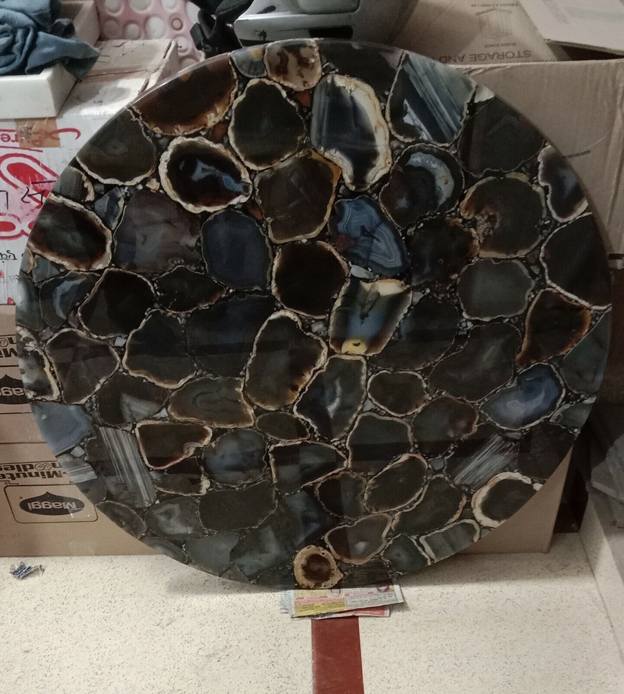 Handmade 18-inch Agate Inlay Dining Table Top with Coffee Center