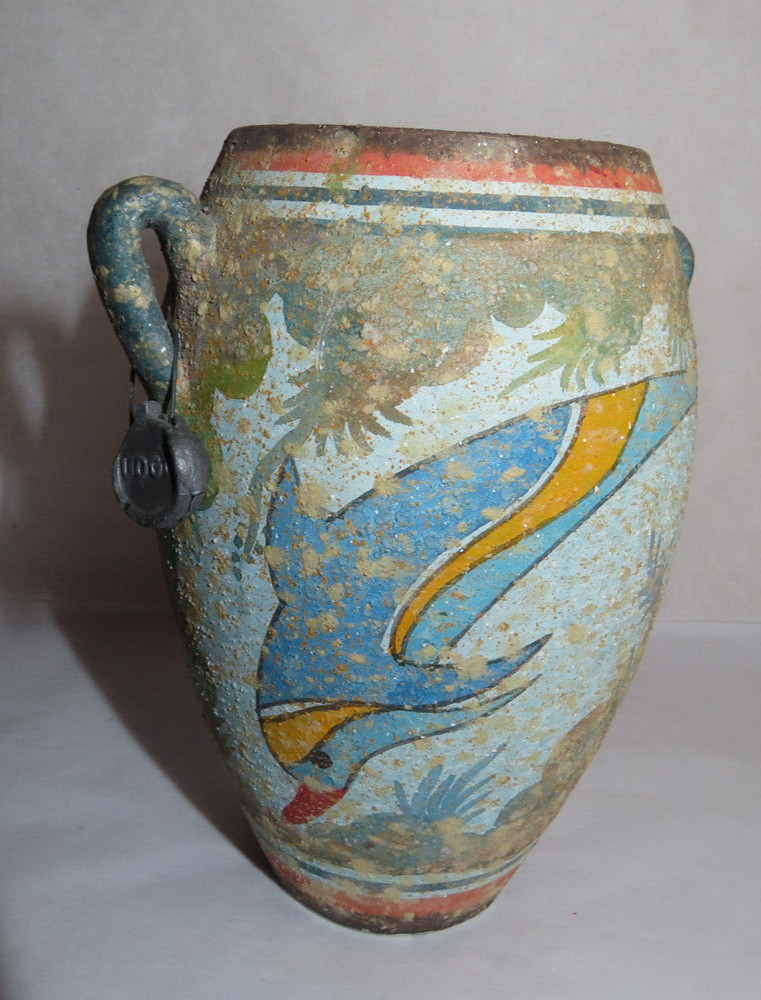 1984 UOGC Greek Krete Pottery Vase~Dolphins w/ Trident Tails~1500 BC Museum Copy