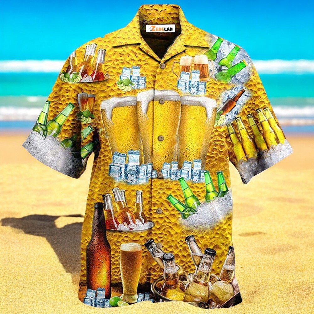Beer Is BrewTiful Yellow Pattern Hawaiian Shirt For Men US Size Summer Style